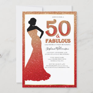 Fabulous 50th Birthday Ombre Glitter Gown Invitati Kaart