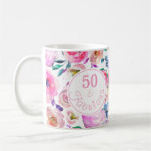 Fabulous 50th Birthday Pink Paarse Rozen Peonies Koffiemok (Links)