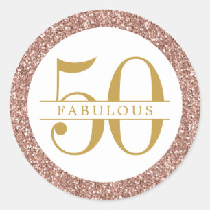 Fabulous 50th Birthday Pink Rose Gold Glitter Ronde Sticker