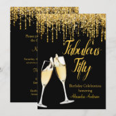 Fabulous 50th day Glitter Gold Champagne Kaart (Voorkant / Achterkant)