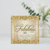 Fabulous 50th Gold Champagne Birthday Party Kaart (Staand voorkant)