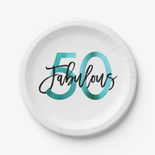 Fabulous 50th   Modern Elegant Blauwgroen Green Bi Papieren Bordje