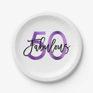 Fabulous 50th Modern Elegant Paarse Birthday Papieren Bordje