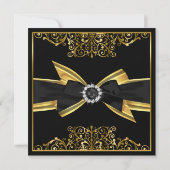 Fabulous 50th Pearl Gold Lace Bow Black Invite Kaart (Achterkant)