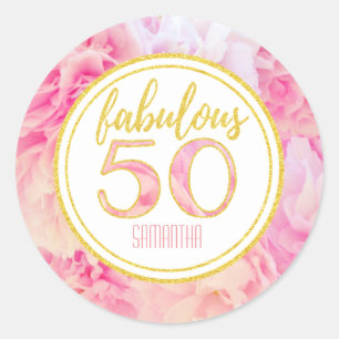 Fabulous 50th Verjaardag Roze Goud Glitter Ronde Sticker