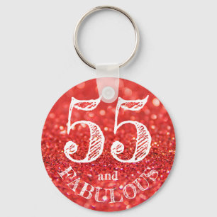 Fabulous 55th Birthday Coral Glitter Sparkle Sleutelhanger