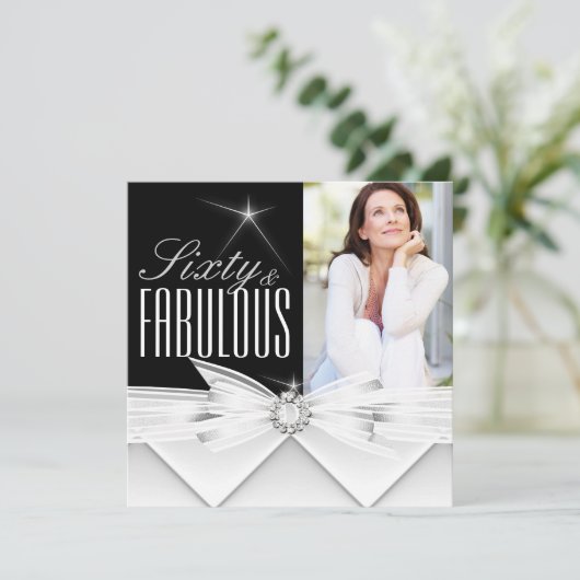 Fabulous 60 Foto Elegant Black White Birthday Kaart (Staand voorkant)