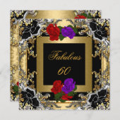 Fabulous 60 Paarse Red Rose Gold Black Silver Kaart (Voorkant / Achterkant)