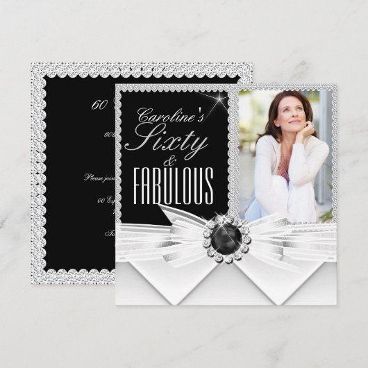 Fabulous 60 Photo Elegant Black White Birthday 3 Kaart (Voorkant / Achterkant)