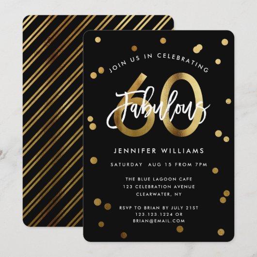 Fabulous 60th | Modern Stylish Gold Birthday Party Kaart (Voorkant / Achterkant)