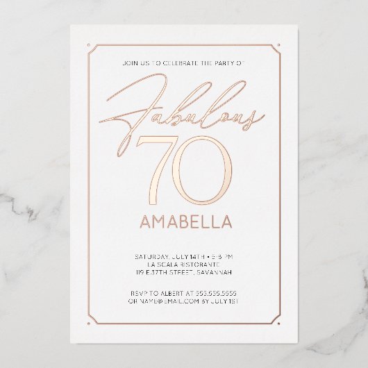 Fabulous 70 Elegant 70th Birthday Folie Invitation Folie Uitnodiging (Voorkant)
