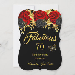 Fabulous 70th Birthday Red Black Roos Butterfly Kaart