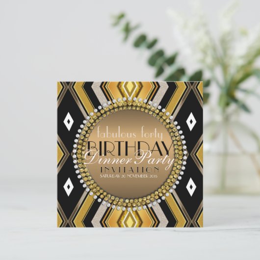Fabulous Art Deco Birthday Dinner Party Invitation Kaart (Staand voorkant)