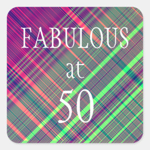 Fabulous at 50 Glitch Square Sticker