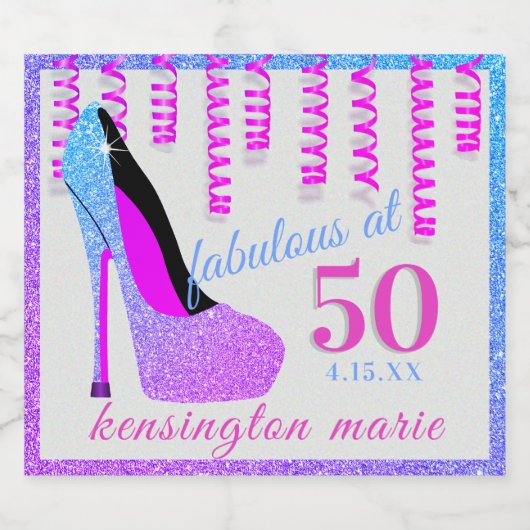 Fabulous bij 50 Sparkly Mousserende Wijnflesetiket Sparkling Wijnetiket (Enkel label)