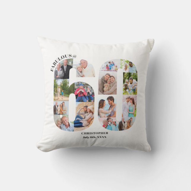 Fabulous bij 60 Fotocollage 60th Verjaardag Custom Kussen (Voorkant)