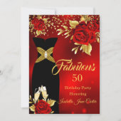 Fabulous Birthday Champagne Red Rose Gold Kaart (Voorkant)