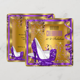 Fabulous Birthday Glitter Paars High Heels Gold 3 Kaart