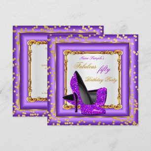 Fabulous Birthday Party Paars Gold High Heels Kaart