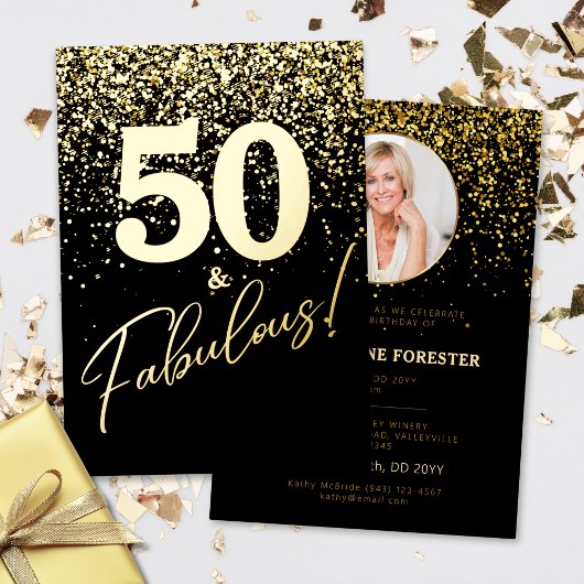  Fabulous Birthday Photo Gold Foil Invitation