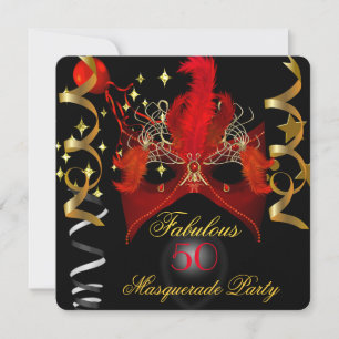 Fabulous Birthday Red Gold Black Masquerade Party Kaart