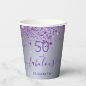Fabulous birthday zilver paarse glitter monogram papieren bekers (Voorkant)