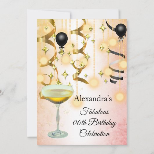 Fabulous Champagne Gold Pink Lights Invitation de  (Devant)