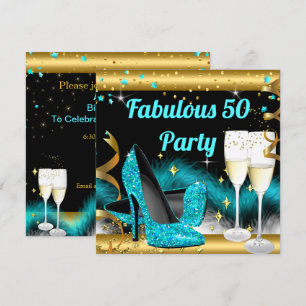 Fabulous Champagne Party Blauwgroen Blue High Heel Kaart