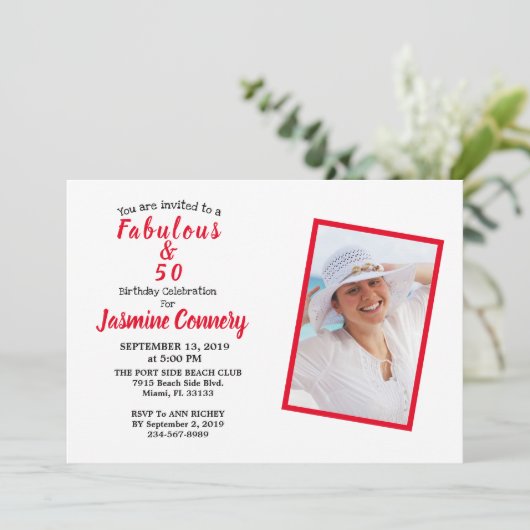 Fabulous en 50 rode verjaardagsfeestjes kaart (Staand voorkant)