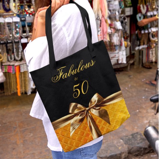 Fabulous en 50 Zwart Goud Bow sparkle Leather Tote Bag