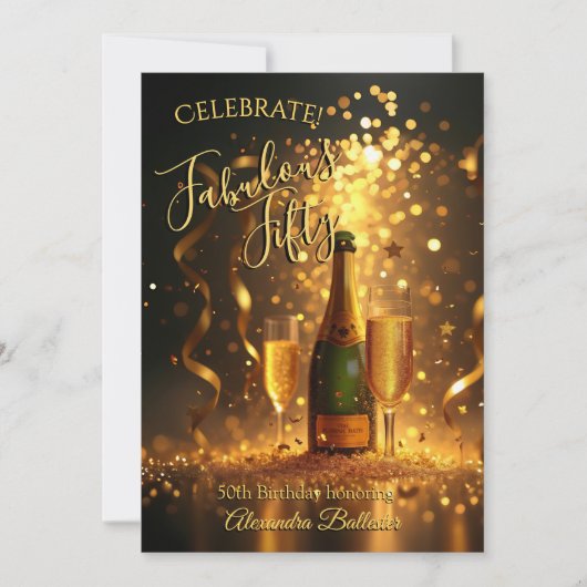 Fabulous Fifty Celebration Champagne Streamers Kaart (Voorkant)