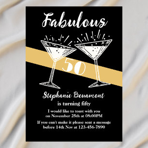 Fabulous Fifty Cocktail Zwart Goud 50ste Verjaarda Kaart