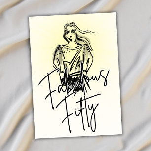 Fabulous Fifty Woman White Sketch 50ste verjaardag Kaart