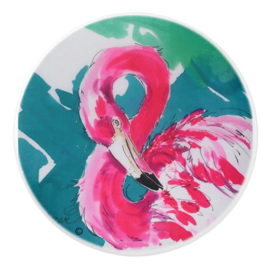 Fabulous Flamingo Keramische Knop (Voorkant)
