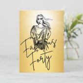 Fabulous Forty Woman Gold Sketch 40th Birthday Kaart (Staand voorkant)