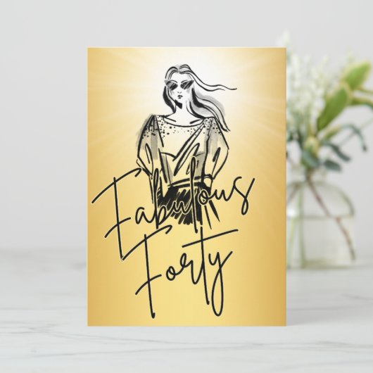 Fabulous Forty Woman Gold Sketch 40th Birthday Kaart (Staand voorkant)