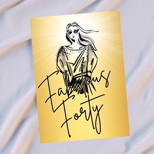 Fabulous Forty Woman Gold Sketch 40th Birthday Kaart