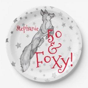 Fabulous Foxy 50th Birthday Black White Fox Papieren Bordje