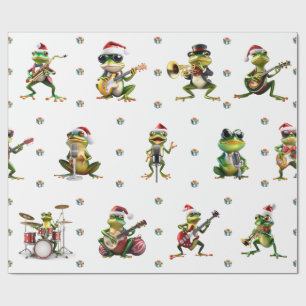 Fabulous Frog Jazz Band Kerstvakantie op Wit Cadeaupapier