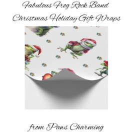Fabulous Frog Rock Band Kerst Vakantie op Wit Cadeaupapier