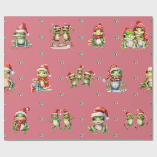 Fabulous Frogs Kerstvakantie LT Rood Wrapping Cadeaupapier