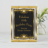 Fabulous Gold Black Anniversaire Fête Invitation (Debout devant)