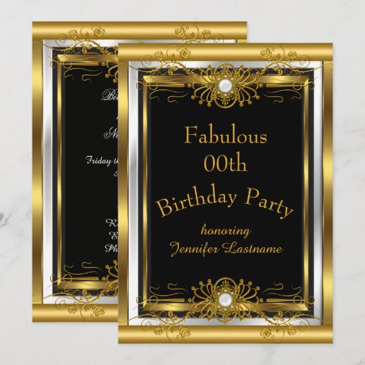 Fabulous Gold Black Anniversaire Fête Invitation (Devant / Derrière)