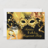Fabulous Gold Black Masquerade Birthday Party Kaart (Voorkant)