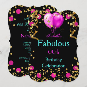Fabulous Hot Pink Blauwgroen Blue Birthday Party Kaart