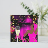 Fabulous Hot Pink Glitter Diva Birthday Kaart (Staand voorkant)