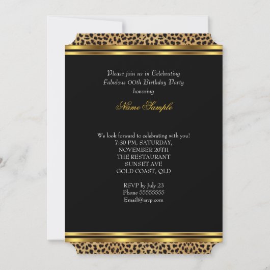 Fabulous Leopard Birthday Party Black Gold Foto Kaart (Achterkant)