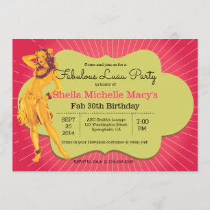 Fabulous Luau Party Retro Style Pinup Kaart