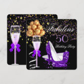 Fabulous Paars Heels Gold Black Birthday Party Kaart (Voorkant / Achterkant)
