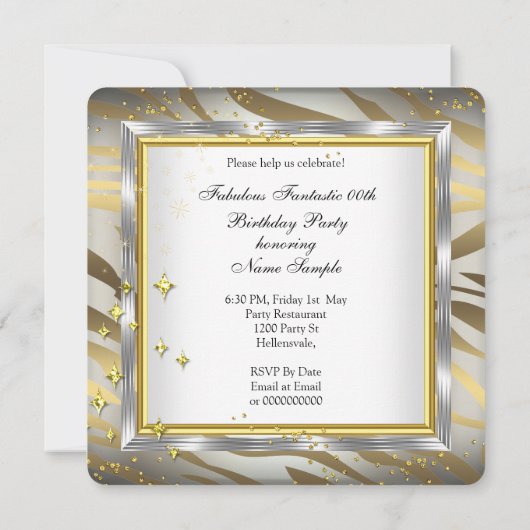 Fabulous Party Champagne Zebra Cream Gold Silver 2 Kaart (Achterkant)